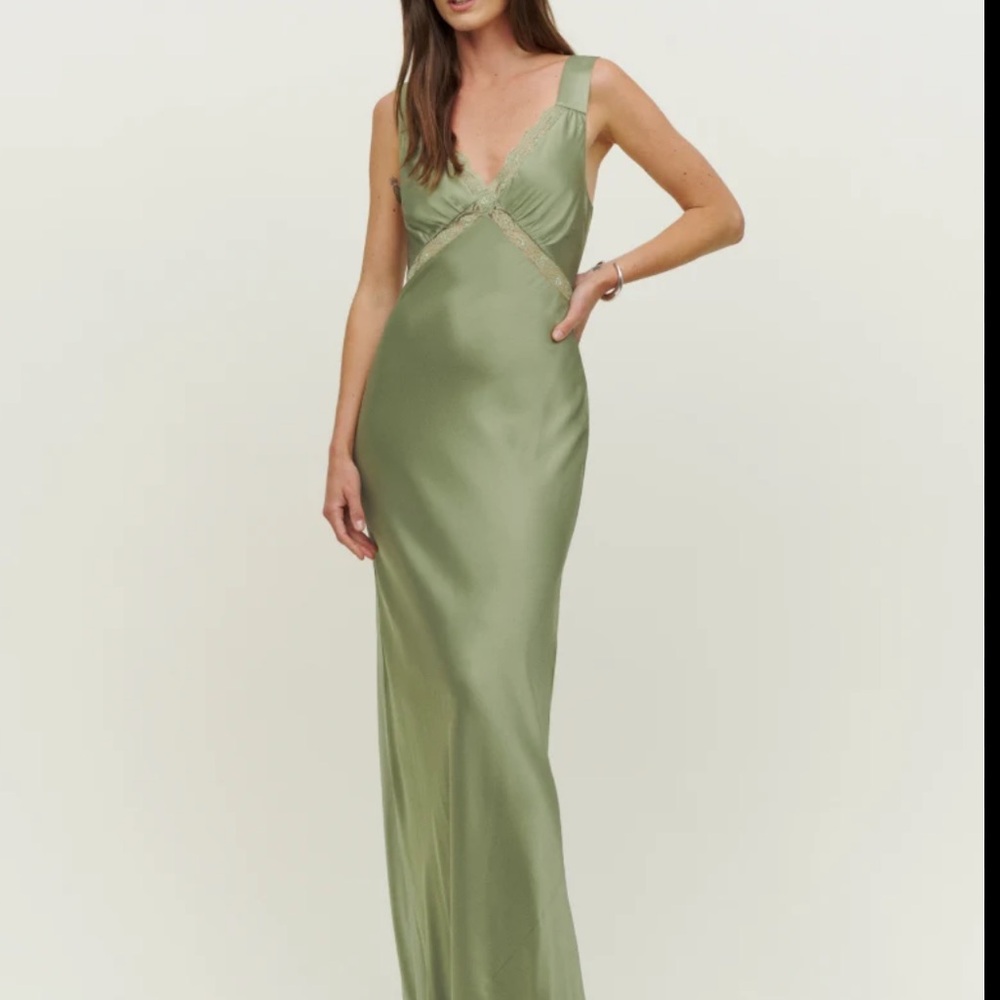 Reformation Chania Silk Dress Green
